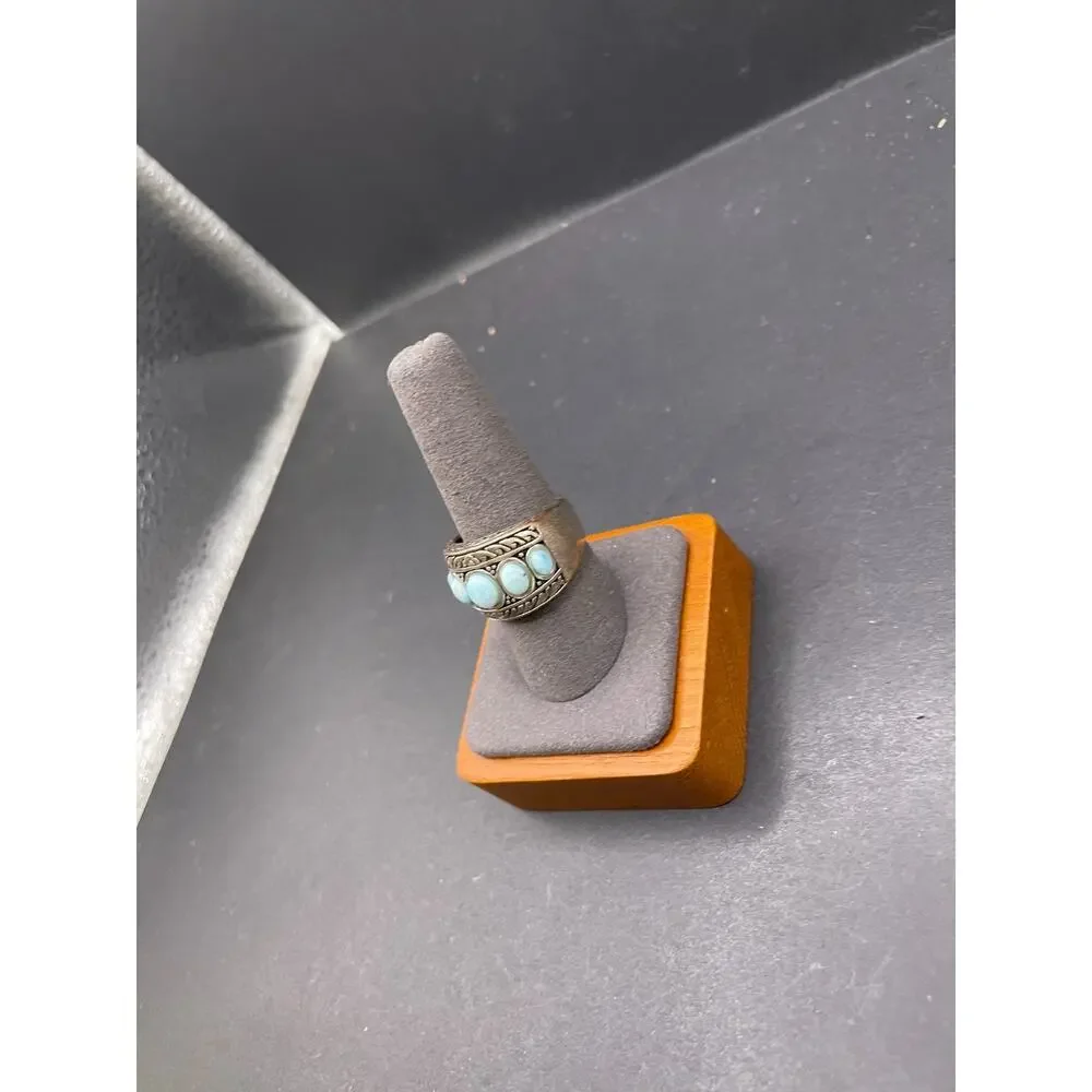 Vintage Sterling Silver 925 Larimar Ring NK Thailand 5 Stone Cabochon Size 9.5